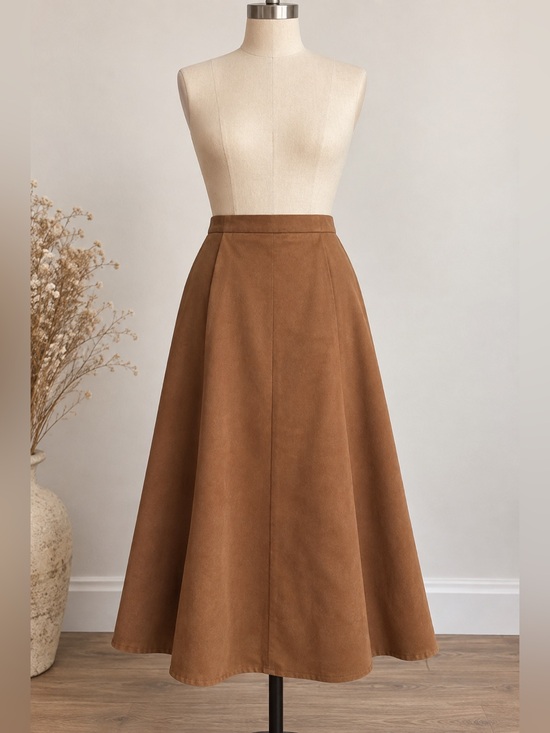 Casual Corner Dresses & Skirts - Vintage 90s Casual Corner Brown Faux Suede A-Line Midi Skirt Size 14